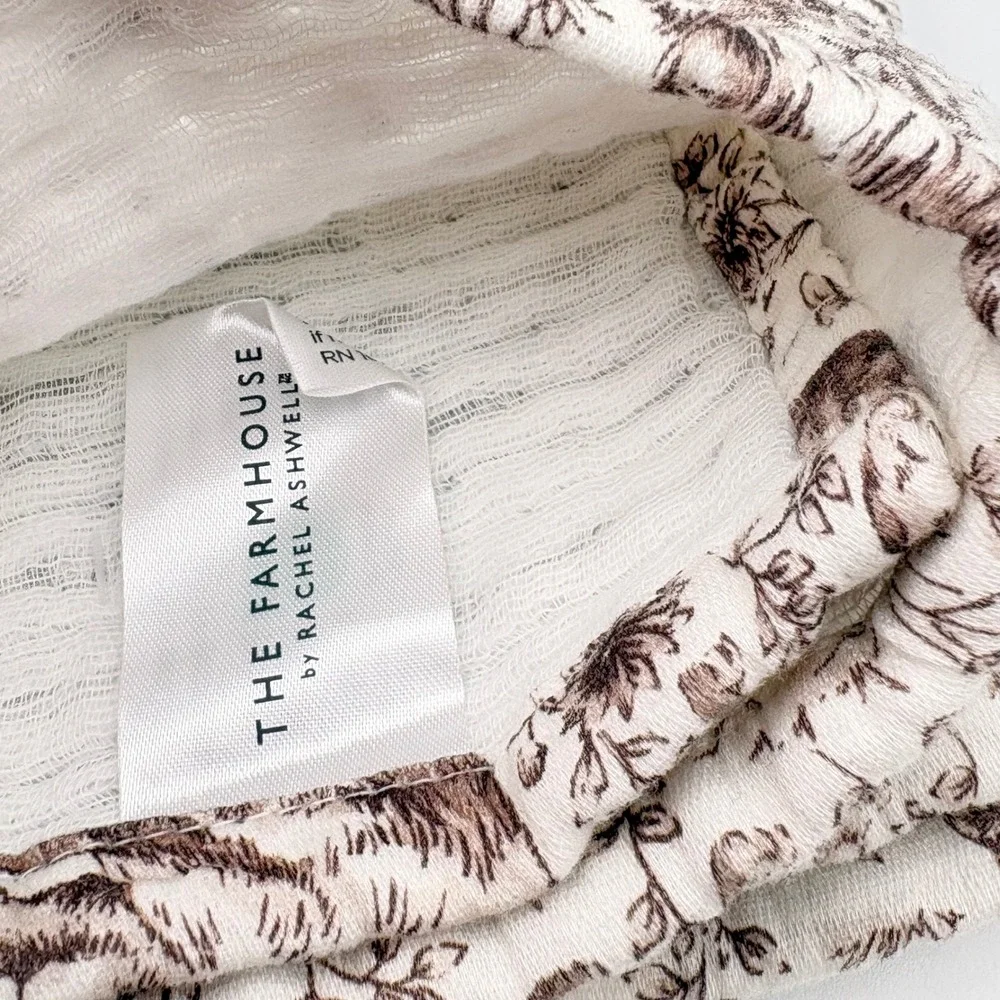 Rachel Ashwell Farmhouse Cat Toile Cotton Gauze Kitchen Towels Set of 2 Brown
